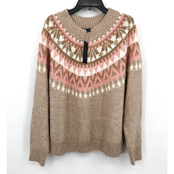 TOMMY HILFIGER Half Snowflake Pullover Sweater 2X Beige Fairisle NWT - Picture 3 of 10